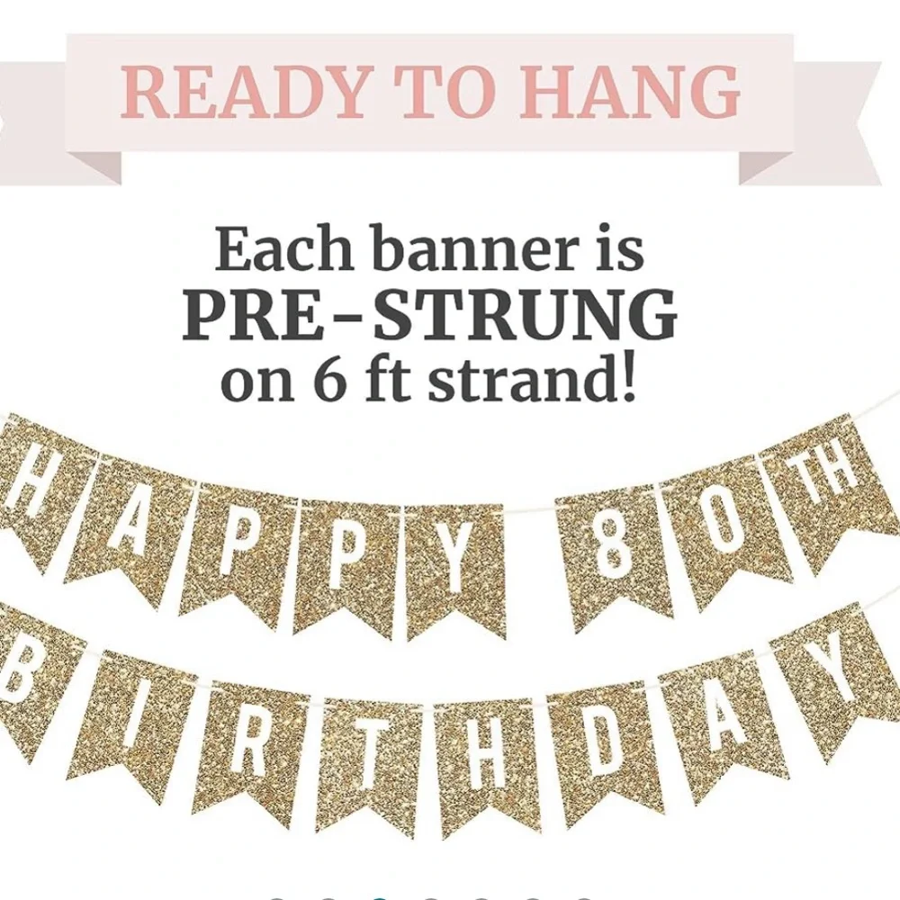 NWOT - Pre Strung Happy 80th Birthday sign Comes with 5 Tropical Drawstring Bags